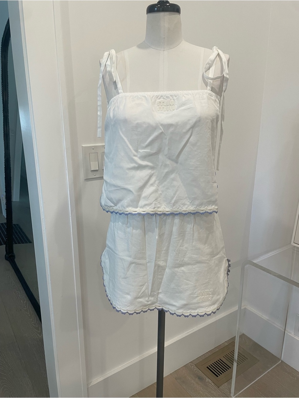 Miu Miu Women's White Tie-Shoulder Cotton Set-Sz 38